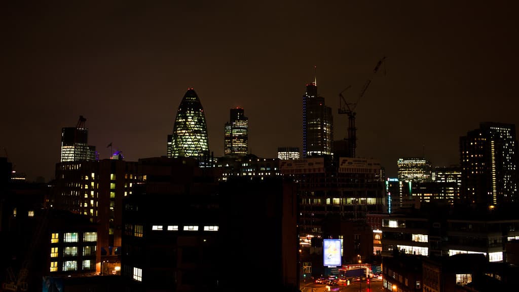 The City of London skyline at night