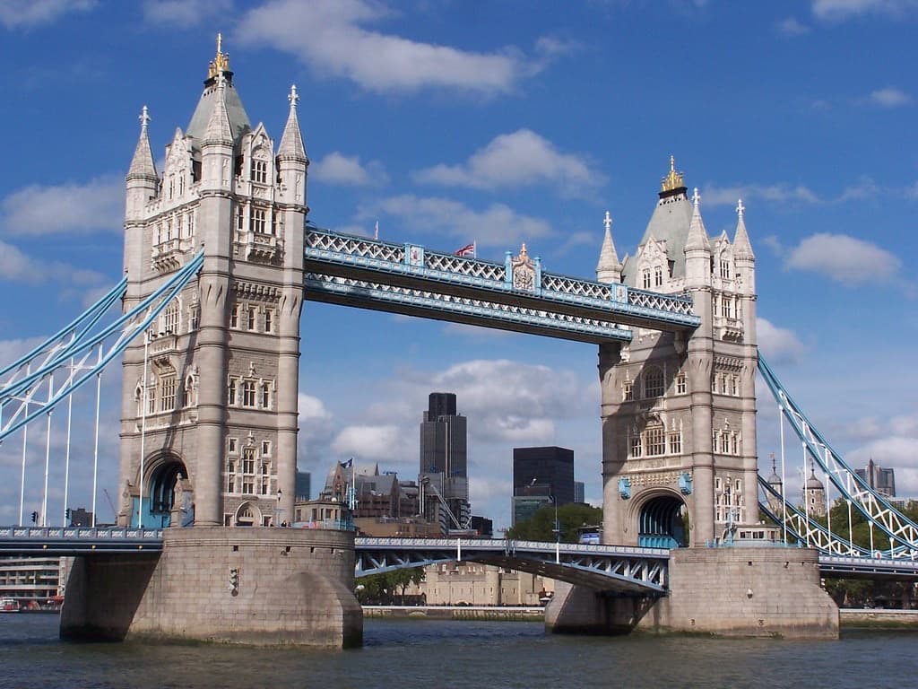 Tower Bridge in London under a blue sky
